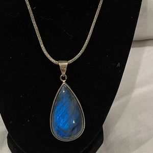 Labradorite tear drop pendant with sterling silver necklace